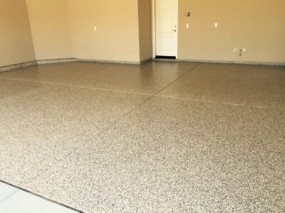 Taupe Garage Epoxy Slabs With Complimenting Granules